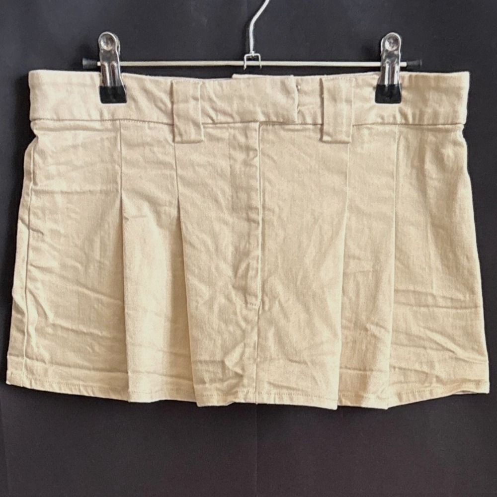 Finesse Beige Pleated Cotton Blend Mini Skirt Size M High Waist Stretchy Twill‎